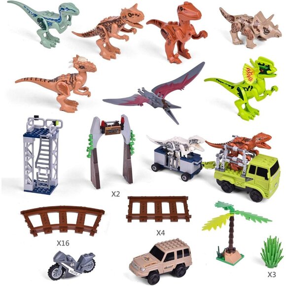 Train Building Set W/Dinosaur Building Blocks Tracks Bricks 385 Pcs Toy Party Fa - Picture 5 of 7